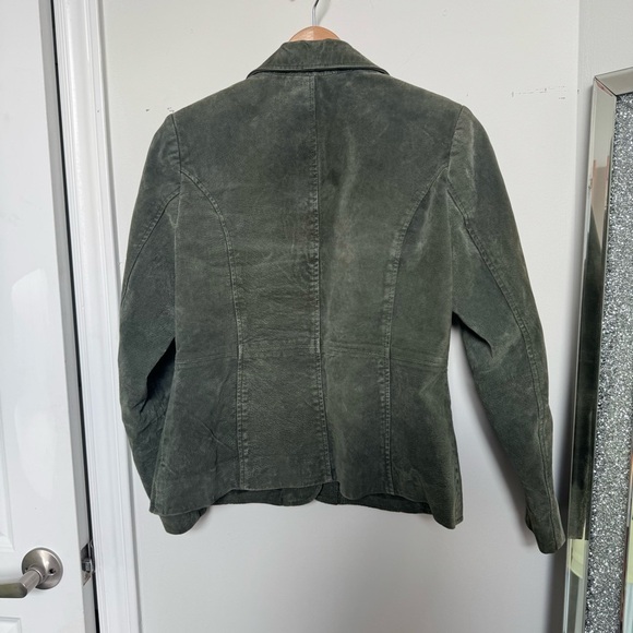 Vintage leather Women's Olive Green Blazer coat M coastal western prairie - Picture 5 of 7